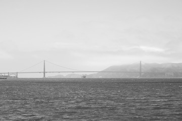 Distant view of the iconic Golden Gate bridge in San Francisco, California, USA.