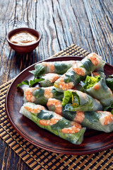 fresh raw Asian spring rolls vertical view