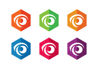 Set of hexagon eye logo icons. Vision symbol - Vector