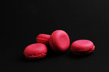 Macaroons of pink color tasty french cookies beautiful macro food photo