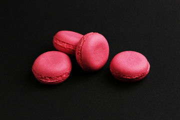 Macaroons of pink color tasty french cookies beautiful macro food photo