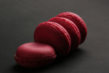 Macaroons of pink color tasty french cookies beautiful macro food photo