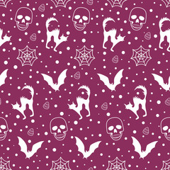 Halloween seamless pattern on purple background. halloween skull pattern background. vector illustration
