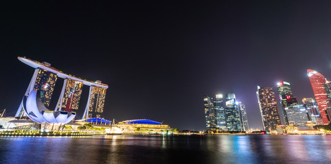 シンガポール　マリーナベイ　夜景　ワイド