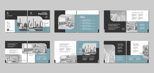 Brochure creative design. Multipurpose template with cover, back and inside pages. Trendy minimalist flat geometric design. Square format. - obrazy, fototapety, plakaty