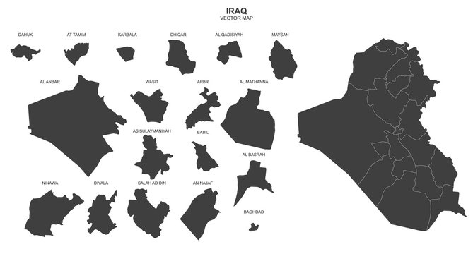 political map of Iraq on white background