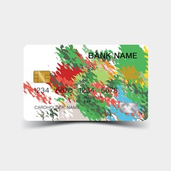 Credit card. With colorful elements desing. And inspiration from abstract. On white background. Glossy plastic style. 