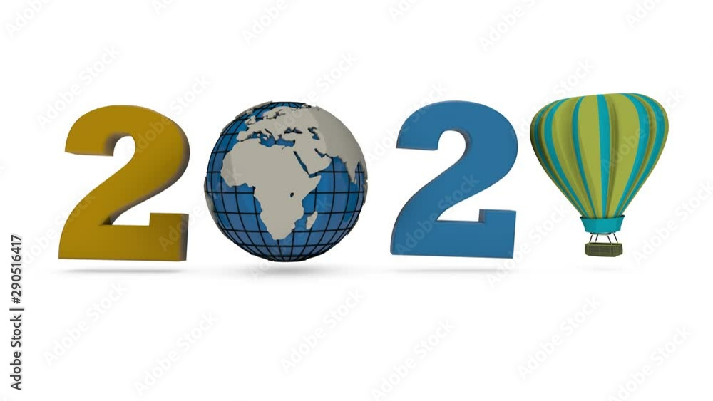 Aufkleber 3d animation of planet earth and balloon forming the date of 2020 new year. animation to explore com
