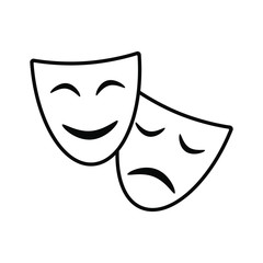 Theatrical masks graphic icons. Masks theatrical signs isolated on white background. Vector illustration