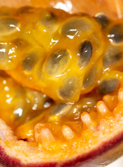 Juicy passion fruit pulp as a background
