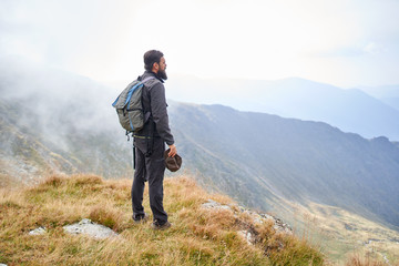 Man with backpack hiking