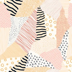 Obraz premium Abstract patchwork seamless pattern of various doodle texture. Vector contemporary illustration in pastel colors.