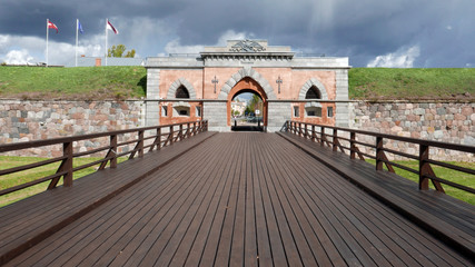 Entrance and access bridge of the fortress of Daugavpils, Latvia