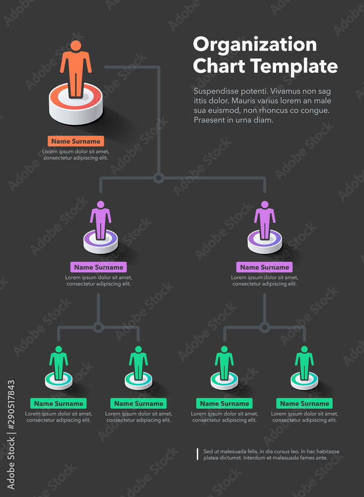Aufkleber Modern simple company organization hierarchy chart template with place for your content - dark version. Easy to use for your website or presentation.	