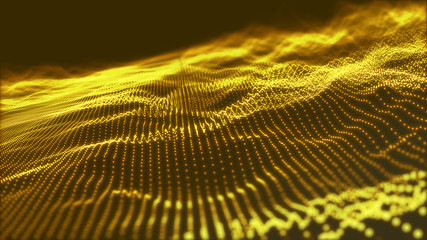 abstract golden particle wave, Futuristic Technology digital, Splash of data points, animation 3D rendering