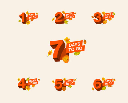 Autumn promo number of days left to go countdown for sale, promotion, poster or banner. Simple flat illustration with 3d numbers.
