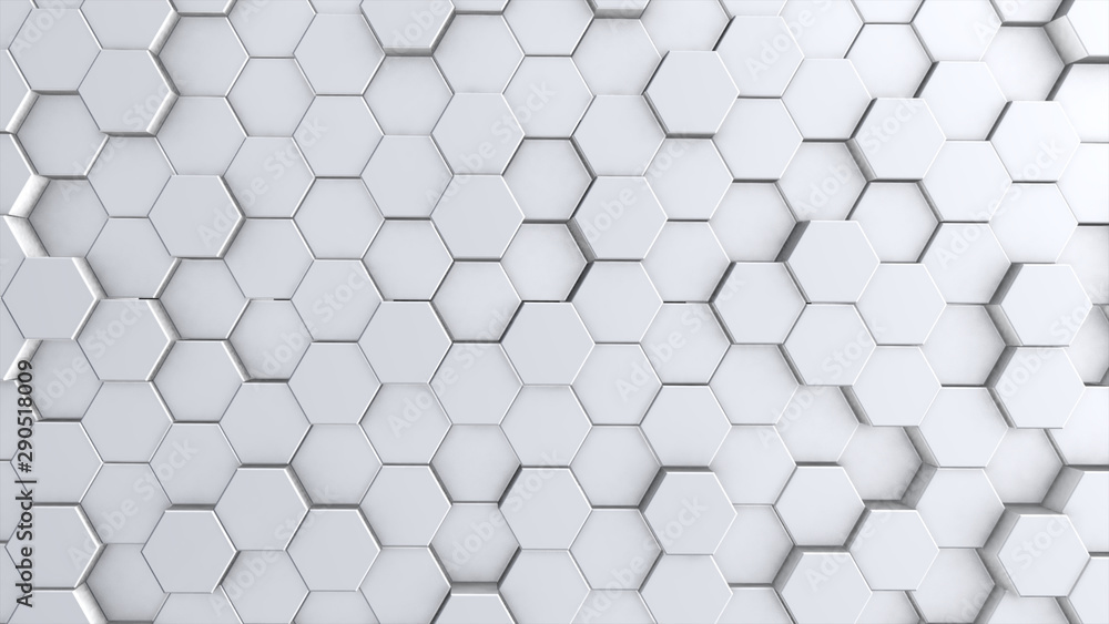 Poster abstract hexagon geometry background, white hexagonal pattern randomly waving, animation 3d renderin