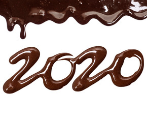 Date of the new year 2020written by melted chocolate on a white background