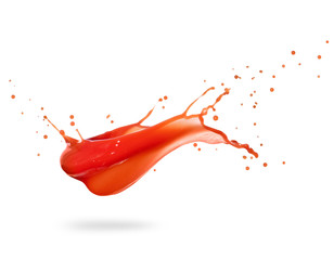 Tomato juice splash isolated on white background