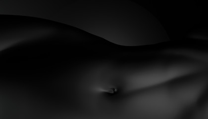 Perfect naked body, black belly of a sexy woman on a dark background. Art Nude. 3D rendering.