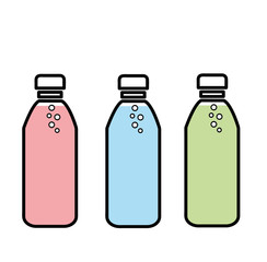 Water bottle of different colors. Water bottle set isolated on white background. Healthy aqua bottles vector illustration. Flat design.