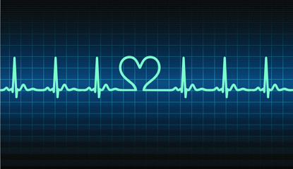 Blue ecg heart beat pulse monitor with signal. Vector illustration icon. 