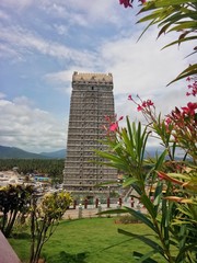 Ancient Indian temple tower in the southern India. 