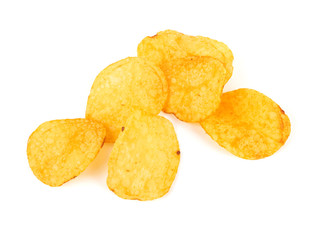 Potato chips on white