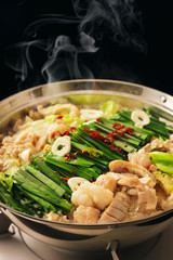 もつ鍋　Motsunabe. Giblets cooked in a hot pot Japanese food