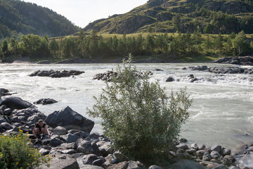 the bank of the Katun river behind the village of Elanda, Chemal district, Altai Republic, Russia, the month of August