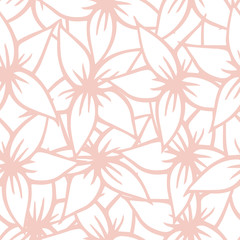 Fototapeta na wymiar Vector Asian Florals in White and Soft Dusty Pink seamless pattern background. Perfect for fabric, wallpaper and scrapbooking projects.