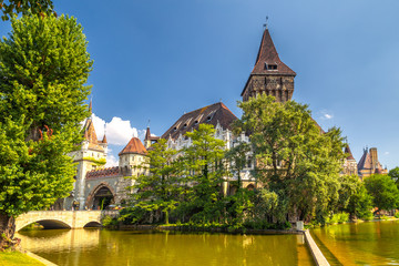 Fototapeta na wymiar Vajdahunyad Castle in the City Park of Budapest, Hungary, Europe.