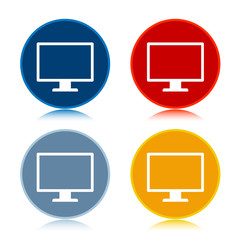 Monitor icon trendy flat round buttons set illustration design