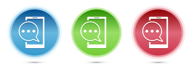 Fototapeta premium Text message phone icon glass round buttons set illustration