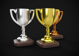 Gold Silver & Bronze Trophy Champions Winner 3D Render