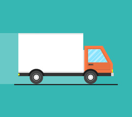 Concept of the shipping service. Truck van of delivery rides at high speed. Flat vector illustration.