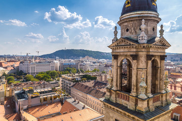Panoramic view of historic buildings and streets from St. Stephen's Basilica in Budapest,  Hungary, Europe.