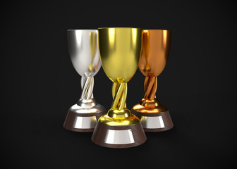 Gold Silver & Bronze Trophy Champions Winner 3D Render