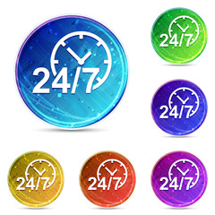 24/7 clock icon digital abstract round buttons set illustration