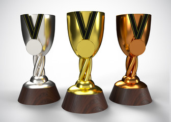 Gold Silver & Bronze Trophy Champions Winner 3D Render