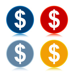 Dollar sign icon trendy flat round buttons set illustration design