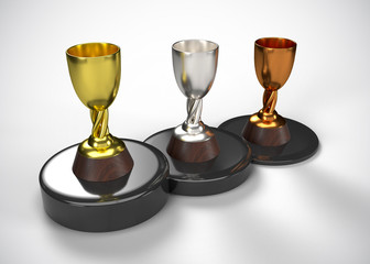 Gold Silver & Bronze Trophy Champions Winner 3D Render