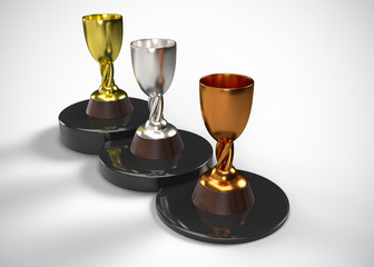 Gold Silver & Bronze Trophy Champions Winner 3D Render