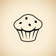 Black Muffin Icon isolated on a Beige Background Illustration