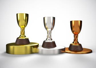 Gold Silver & Bronze Trophy Champions Winner 3D Render