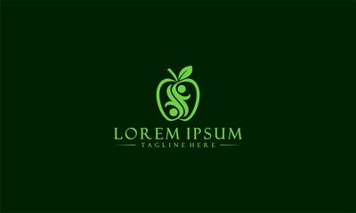 Healthy apple logo template with two happy human symbol in flat design monogram illustration