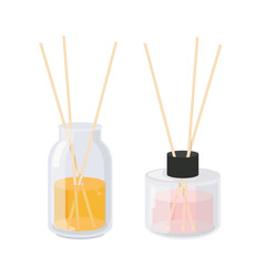 Aroma diffuser set. Two glass jar with aroma sticks. Isolated vector illustration