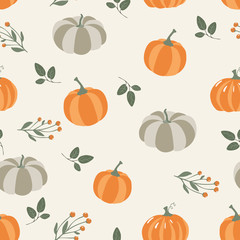 Fall and autumn season seamless pattern. Hand drawn scandinavian style repeated background texture for fabric, textile, wrapping paper, wallpaper surface design.