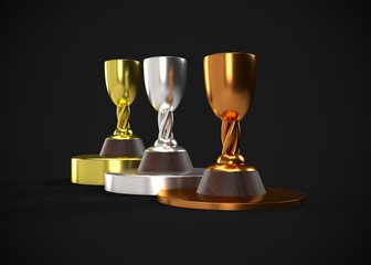 Gold Silver & Bronze Trophy Champions Winner 3D Render