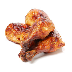 grilled chicken leg  on white background 